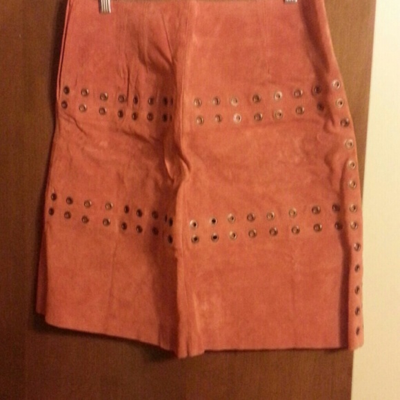 Orange 100% genuine suede skirt