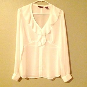 White Sheer Ruffle Top