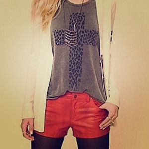 Free People Vegan Red Leather Shorts