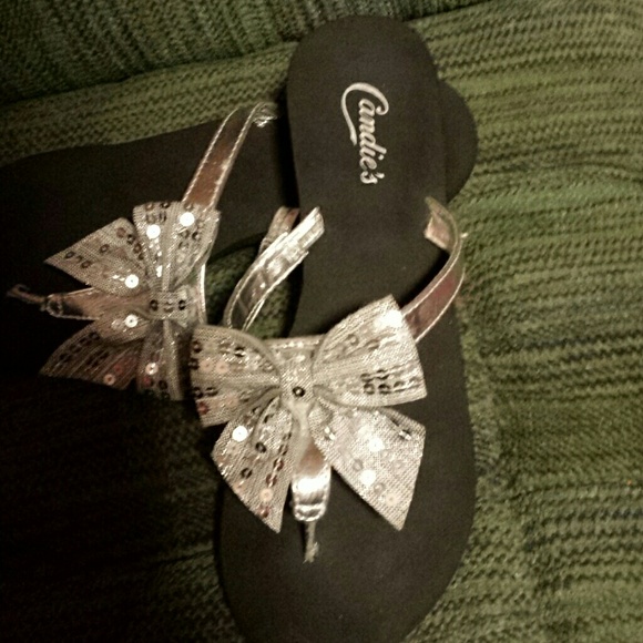 Candies silver sequins bow sandals