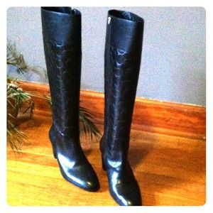 Coach high heel black leather boots