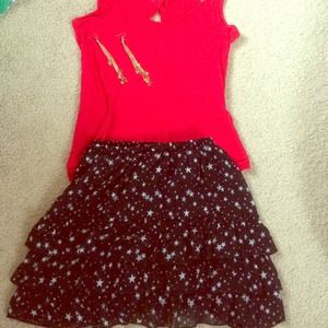 Girls Black Raffle Silver Star Skirt