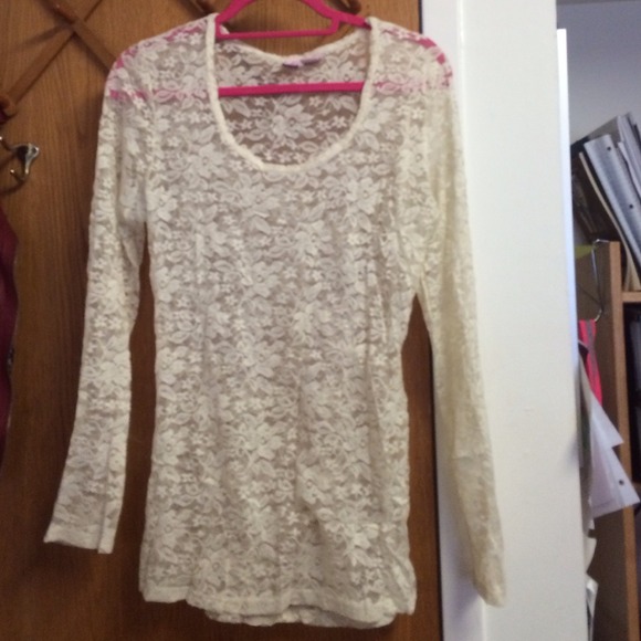 Sheer lace white long sleeve top