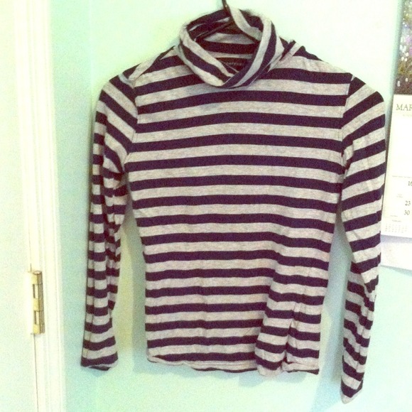 Grey and navy blue striped turtleneck