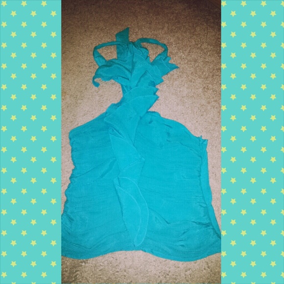 Blue ruffled front shirt