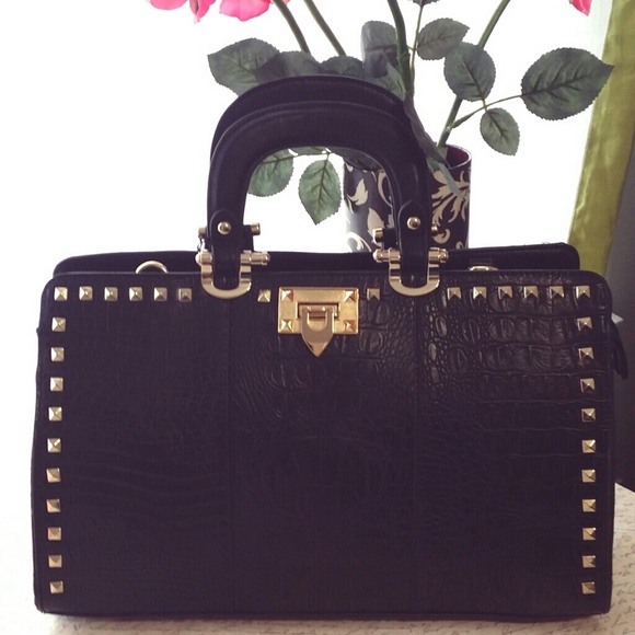 Black studded handbag