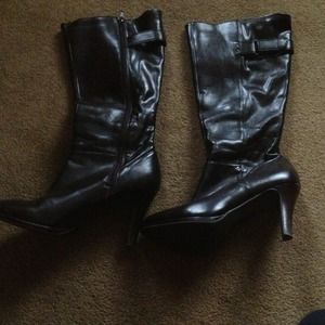 Chocolate brown dress boots/jean jacket