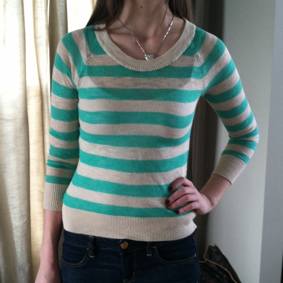 Green and tan striped sweater