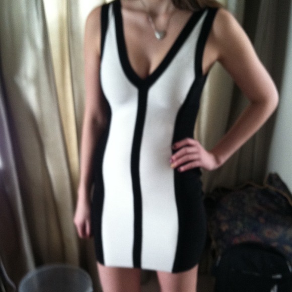 Bebe black and white striped dress