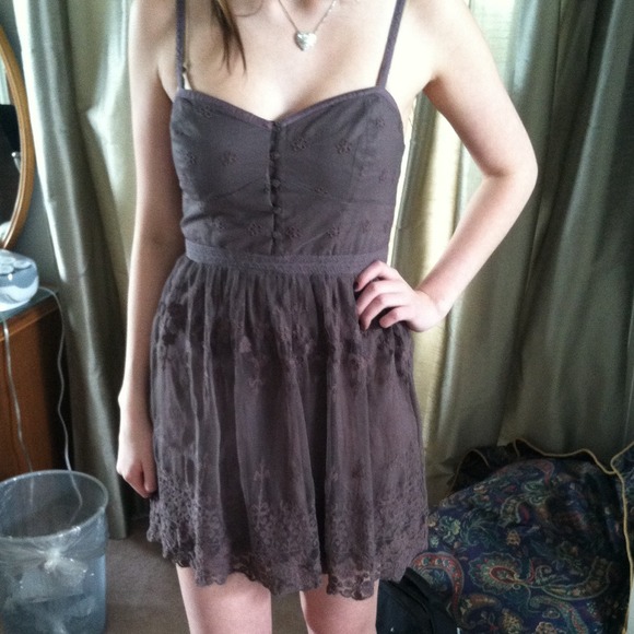 Sheer floral brown dress