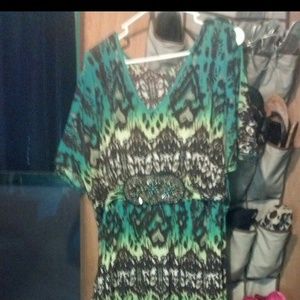 Green and brown maxi dress