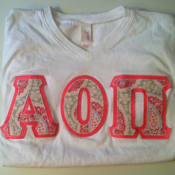 Alpha Omicron Pi fabric letter short sleeve.