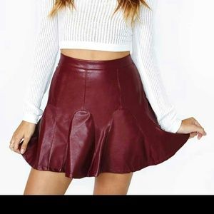 Vegan leather maroon skirt