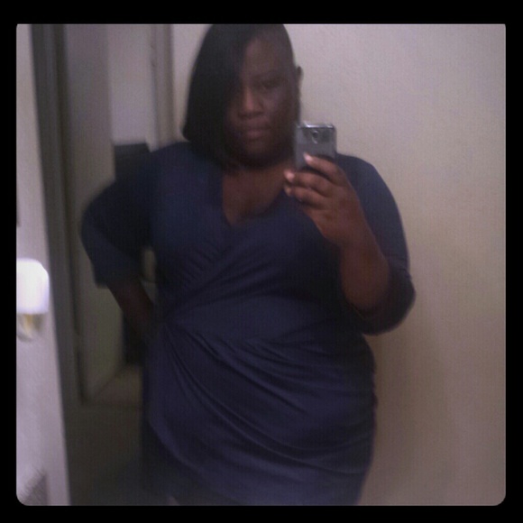 Plus size blue wrap look dress