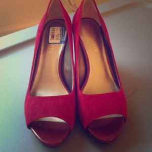 Franco Sarto red suede peep toe wedge
