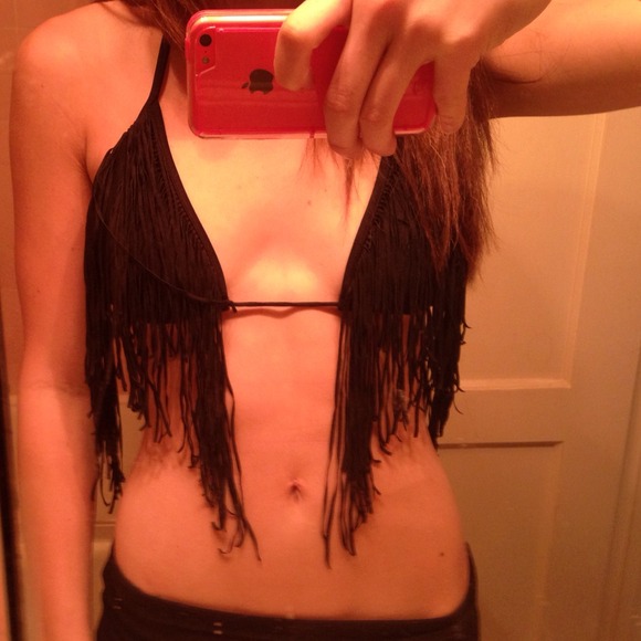Black fringe bikini top