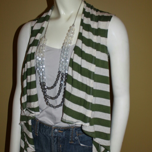 GONE!     GRACIE  Army Green & Tan Striped Vest - Picture 1 of 3