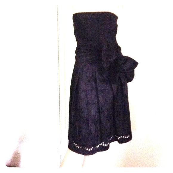 Zara Strapless Black Dress with big Bow Size S 6