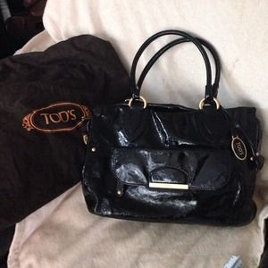 Tods black patent handbag