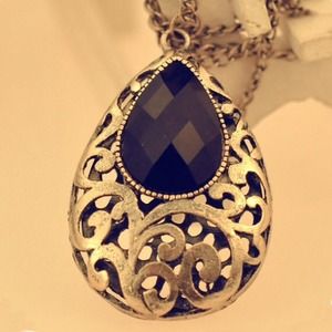 Simple Vintage Black Gemstone Water Drop Necklace