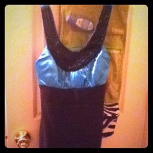 Teal blue and black dress with bling