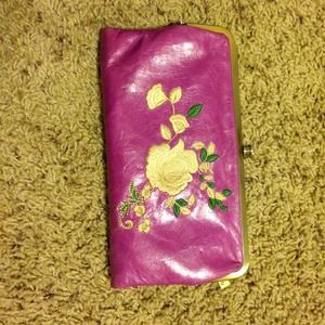 Purple leather hobo clutch wallet