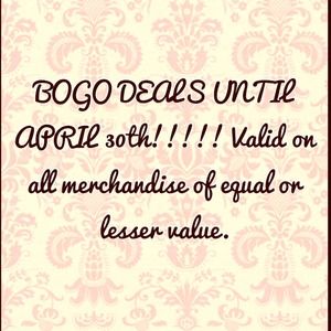 Buy one get one 50% off on ALL MERCHANDISE!!!!!!