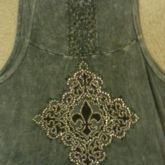 Vocal bling tank with lace accent