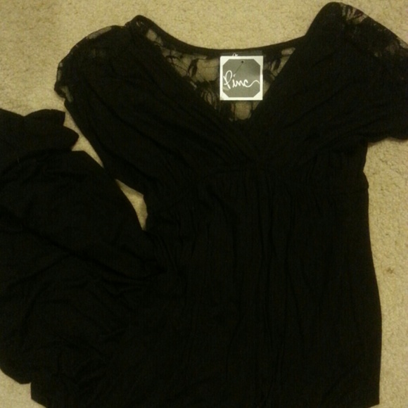 ??LOWERED PRICE??Long black dress with lace accent