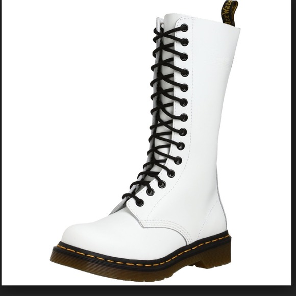 White dr. Martens combat boots eyelet 14
