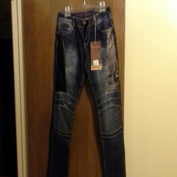 New leather look accent jeans