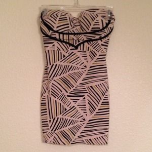 Reverse White & Black Pattern Strapless Club Dress