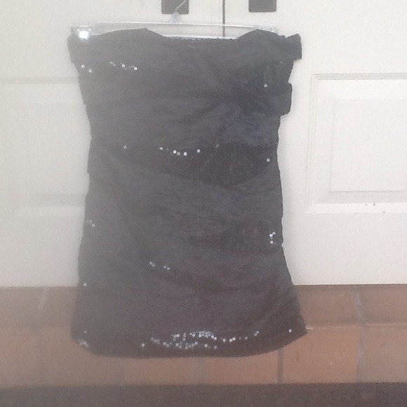 Satin and Sequins Strapless Cocktail Dress