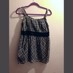 Black Whit and Gray Lace and Plaid Top