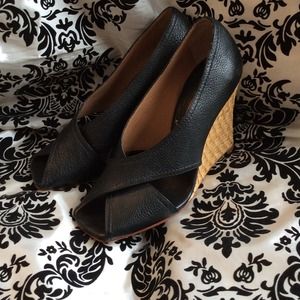 BCBG woven black leather wedges.  Mismates NEW