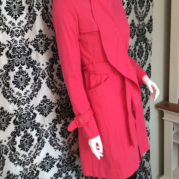 BCBG Jackets & Coats Bcbg Hot Pink Ruffle Trench Coat Xxs Nwot