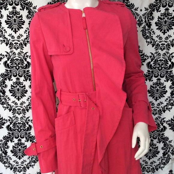 BCBG Jackets & Coats Bcbg Hot Pink Ruffle Trench Coat Xxs Nwot
