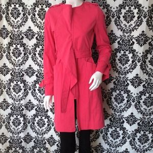 BCBG hot pink ruffle trench coat.  XXS.  NWOT