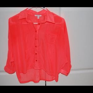 Sheer Bright Orange Button Down