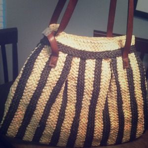 Black and white straw purse