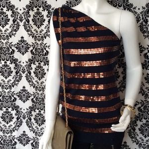 Moda striped sequin one shoulder tunic sweater