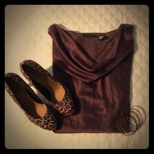New York &Co.  Long Brown scoop neck top