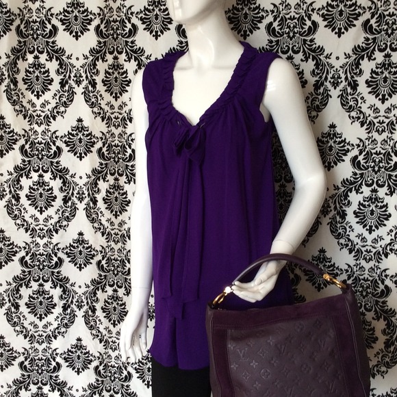Marc Bouwer purple sleeveless blouse with neck tie