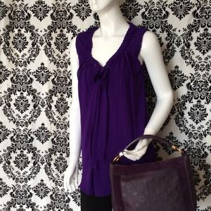 Marc Bouwer purple sleeveless blouse with neck tie