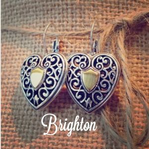 Brighton Scrollwork Heart Earrings w/ Gold Shield