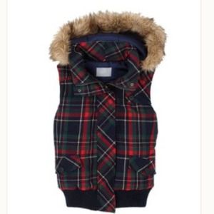 Delia's tartan plaid vest with detachable hood.