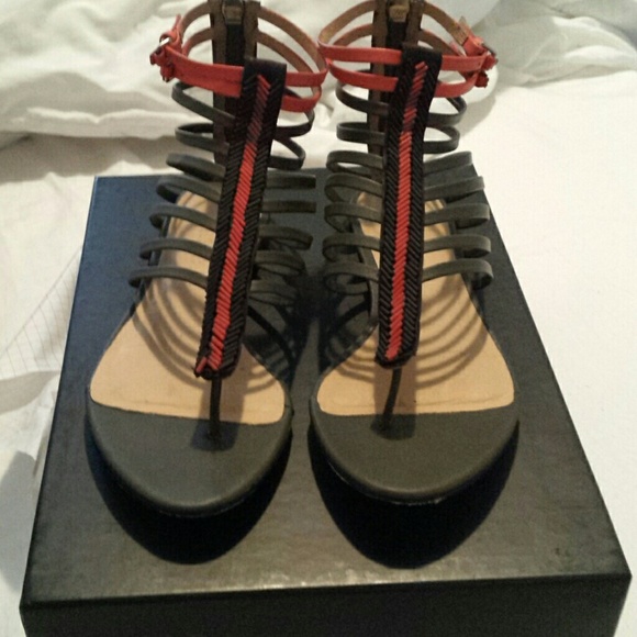 L.A.M.B. sandals olive and orange EUC