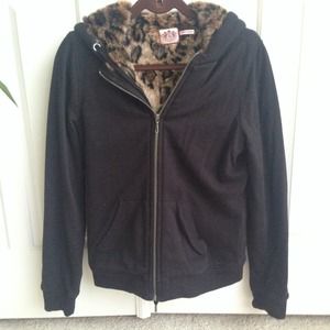 Juicy Couture Black Zip Jacket with Cheetah fur
