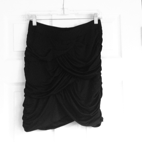 Draped black bodycon skirt