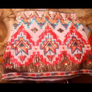 Aztec Print Sequin Skirt